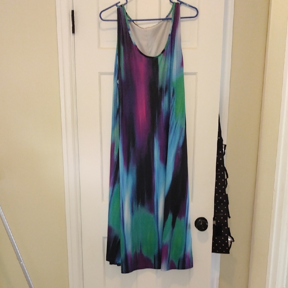 Purple and Blue Sleeveless Scoop Neck Maxi Sundress